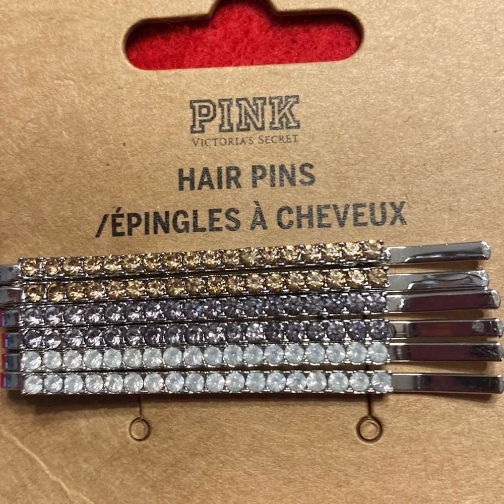 Pink Victoria's Secret rhinestone bobby pins and rhinestone barrette